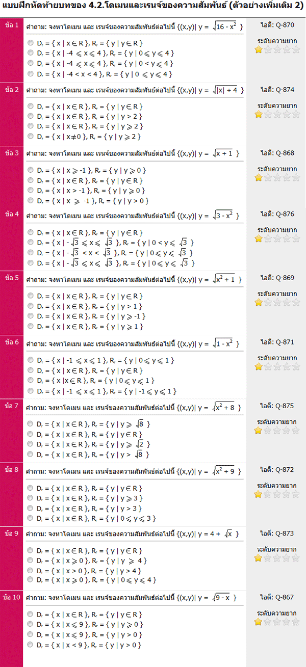 โดเมนและเรนจ์ ของความสัมพันธ์